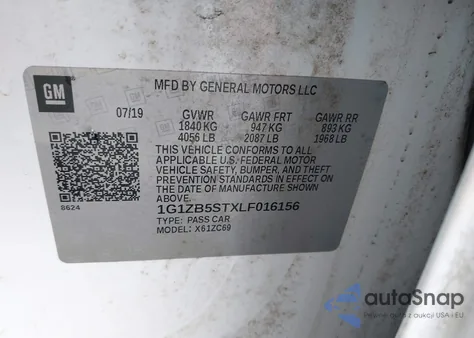 2020 Chevrolet Malibu Fwd Ls z USA, uszkodzony, nr VIN 1G1ZB5STXLF016156